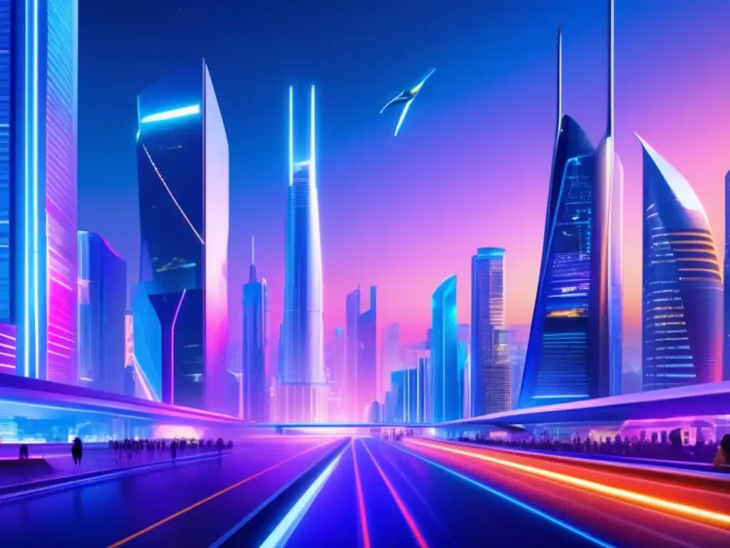 Futuro financiero con CDP estándar Importancia estándar CDP: ciudad futurista con rascacielos de vidrio y acero, autos voladores y pantalla de datos financieros