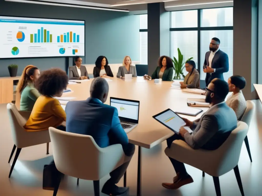Taller de educación financiera con diversidad y participación Importancia educación financiera en microfinanzas: Grupo diverso en taller, entusiasmados, aprendiendo sobre finanzas, usando tecnología