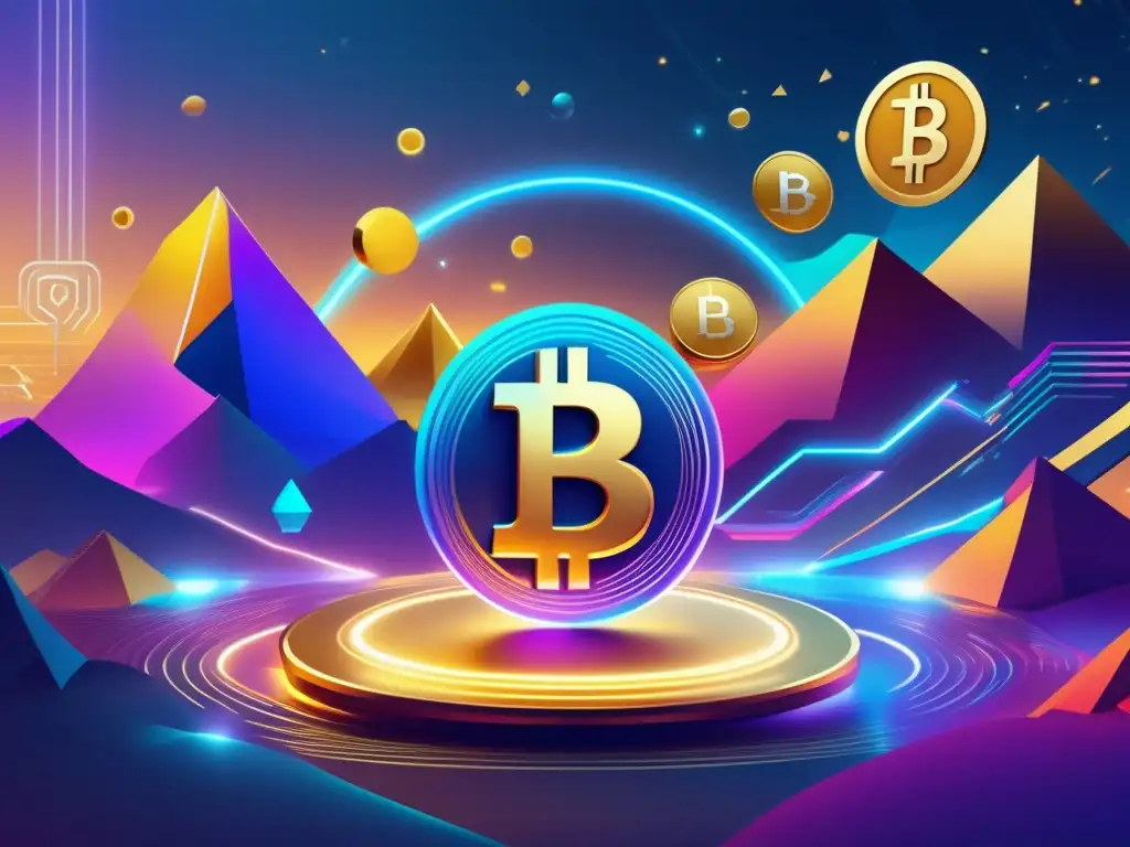 Futuro de las criptomonedas Importancia histórica de las monedas - Futuro digital con criptomonedas, vibrantes colores y blockchain