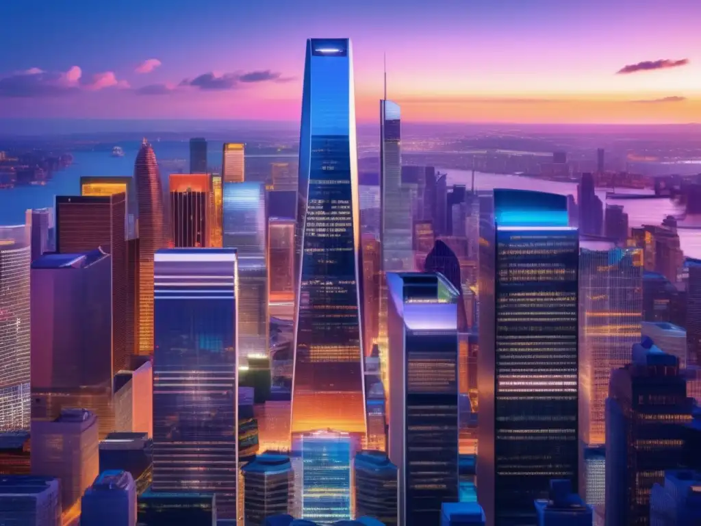 Distrito financiero moderno al atardecer La Importancia de la Inversión Activa en Mercados Financieros-