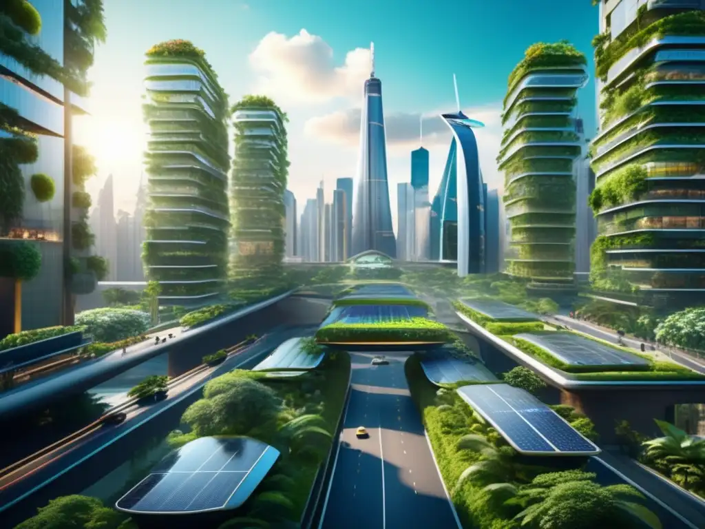 Ciudad sostenible con rascacielos verdes Importancia inversión en etiquetas verdes en finanzas