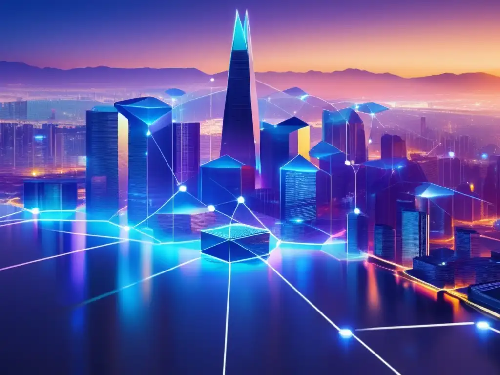 Futuro de las criptomonedas: red de nodos interconectados Importancia de los nodos en criptomonedas en una red futurista y vibrante