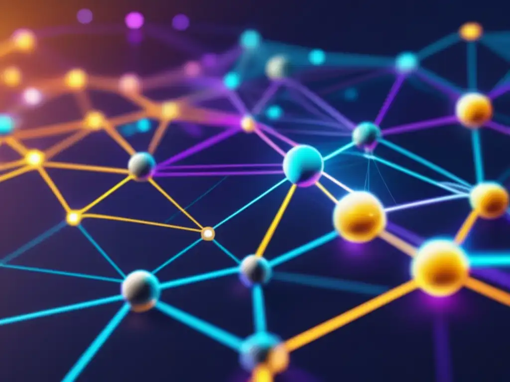 Futuro digital: red de nodos interconectados Importancia de nodos en criptos: red futurista y vibrante de nodos interconectados, simbolizando seguridad y estabilidad