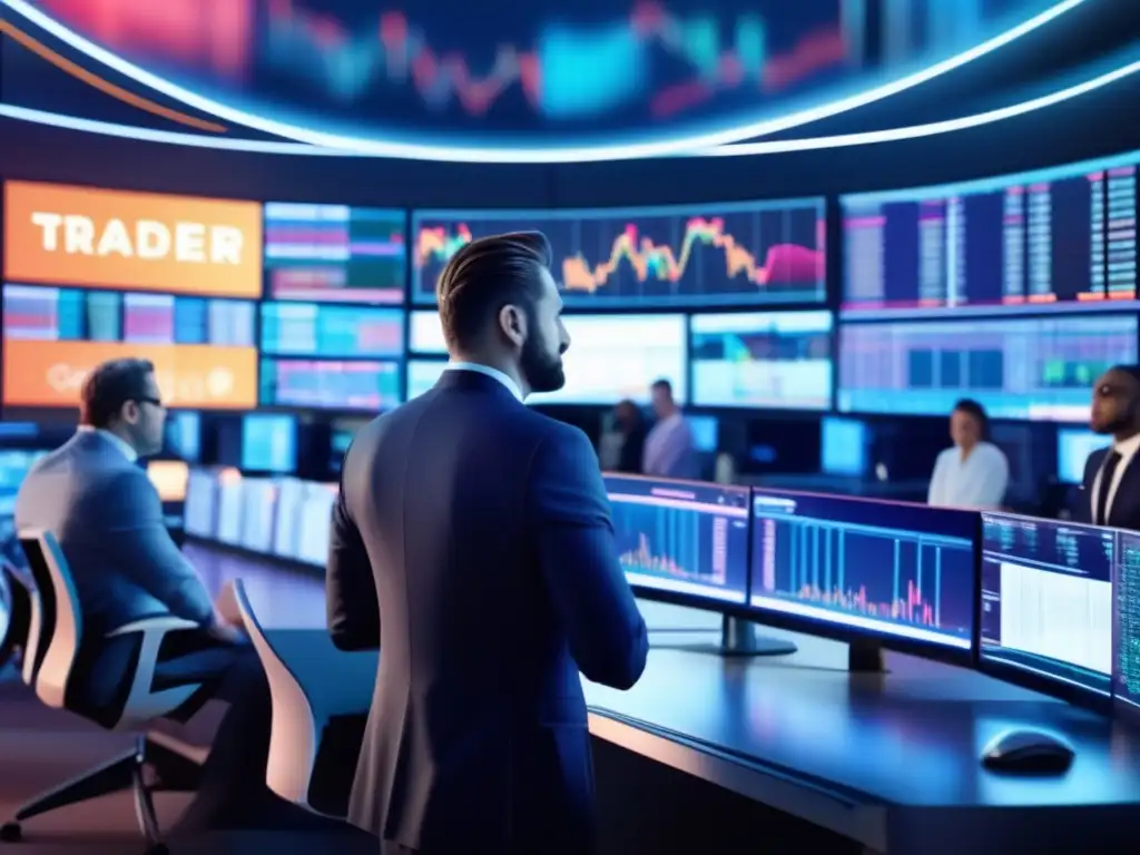 Mercado bursátil ultradetallado 8k con traders y pantallas de tiempo real Importancia índice sentimiento inversor en mercado financiero avanzado