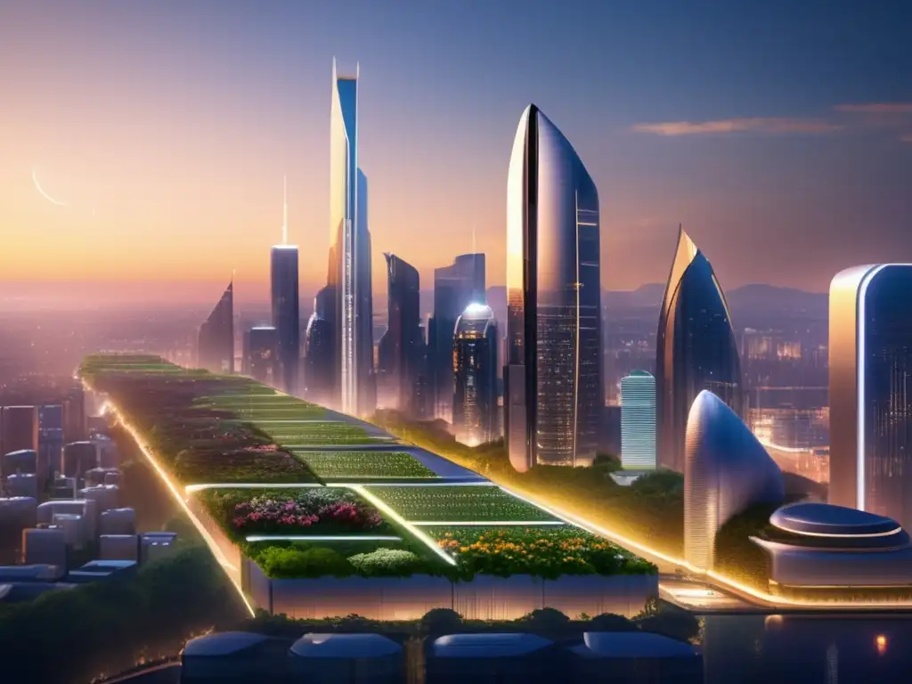 Futuro smart city sostenible Importancia de la inversión sostenible en infraestructura - Ciudad futurista con arquitectura sostenible, energía renovable y tecnología IoT