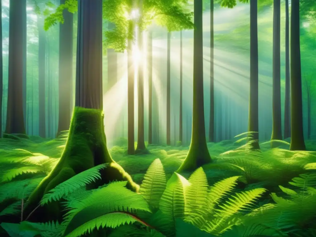 Bosque verde exuberante con árboles majestuosos Fotografía impresionante de un bosque verde exuberante con árboles majestuosos