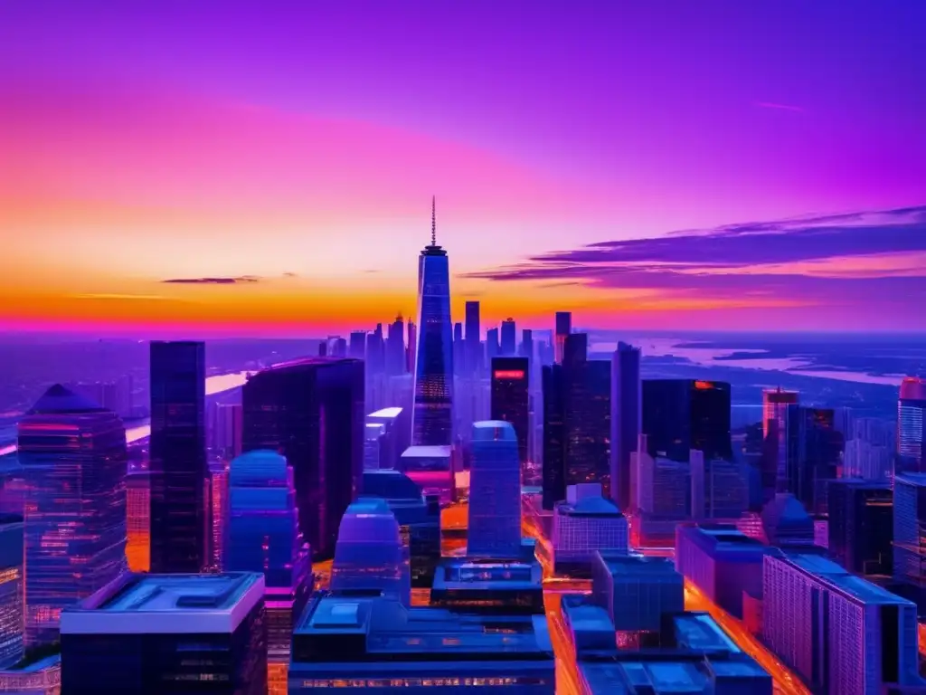 Ciudad moderna al atardecer Impresionante imagen 8k de la ciudad al atardecer, con rascacielos modernos y arquitectura contemporánea