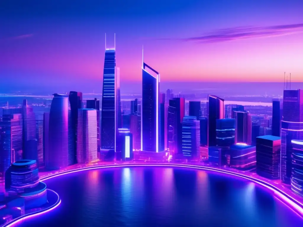 Ciudad futurista con rascacielos dinámicos Impresionante imagen 8K de una ciudad futurista al anochecer