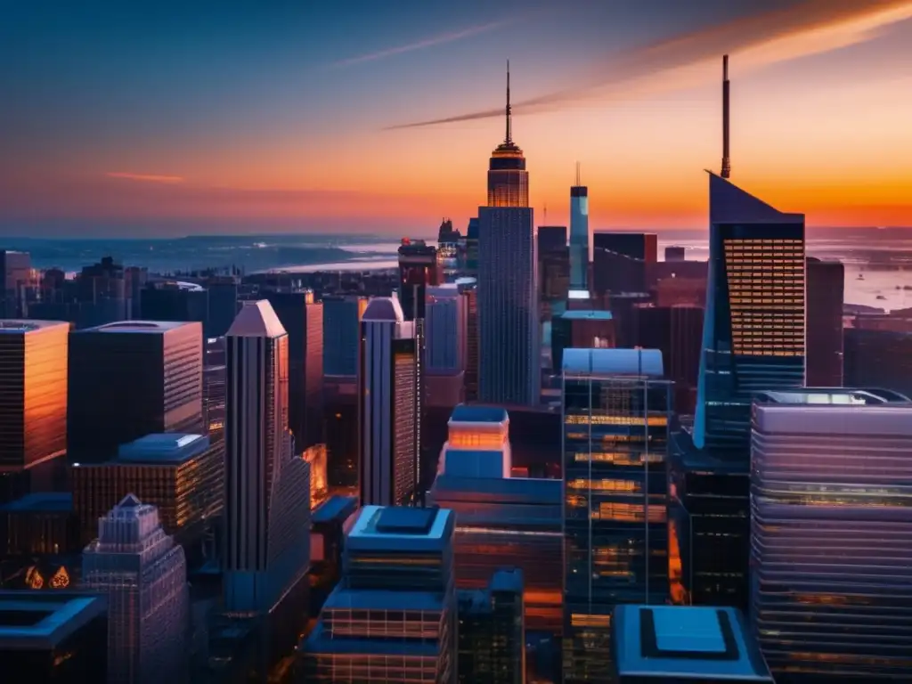 Ciudad financiera al atardecer Impresionante imagen 8k de un skyline urbano al atardecer