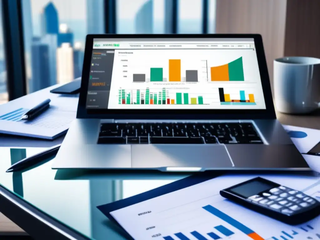 Oficina moderna con escritorio elegante y documentos financieros Impuestos sobre inversiones y mitos en oficina moderna