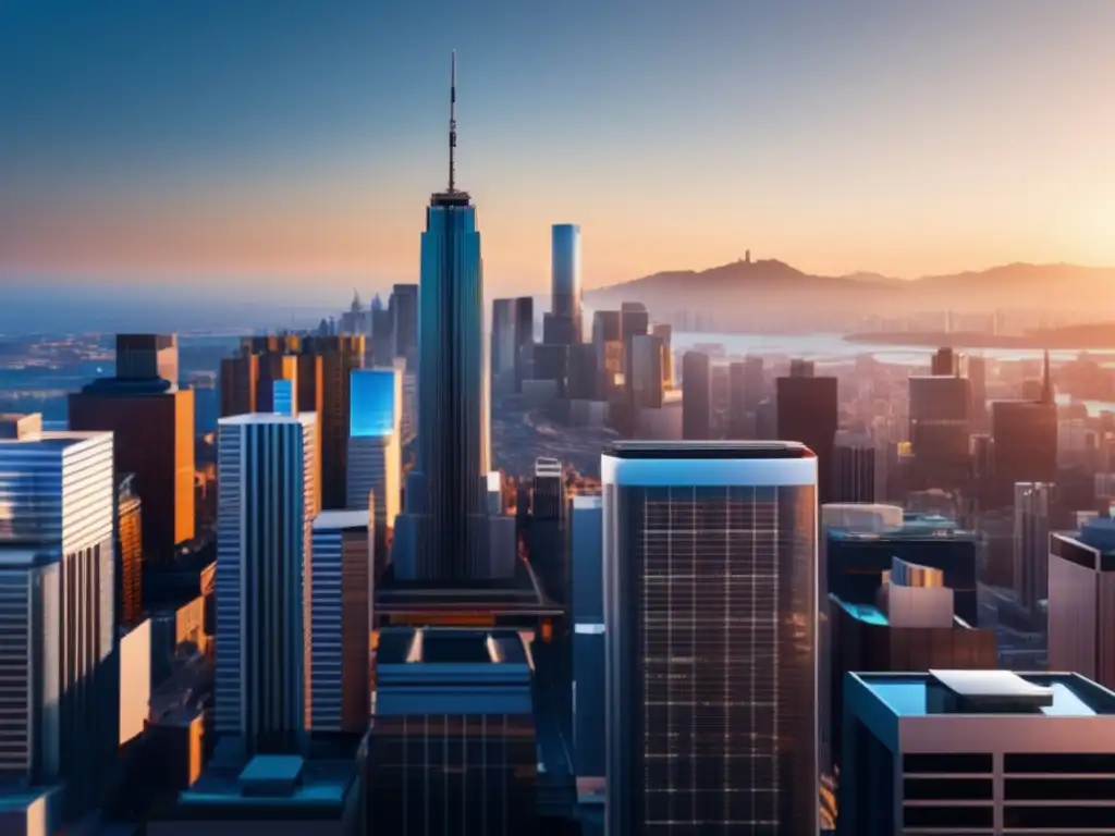 Ciudad moderna: crecimiento y mercado inmobiliario Impulso inversión inmobiliaria política monetaria: Ciudad moderna con rascacielos y actividad