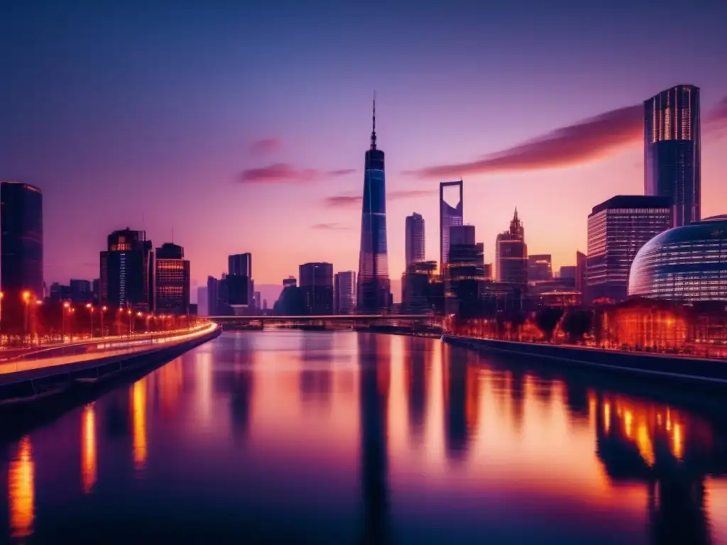Ciudad moderna al atardecer Impulso inversión inmobiliaria y política monetaria en ciudad moderna al atardecer