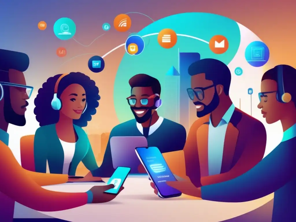 Diversidad en fintech global y colaborativa Fintech inclusiva: imagen de personas en actividades financieras con tecnología avanzada