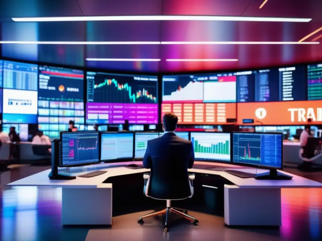 Traders analizando datos en piso financiero moderno Interpreta indicador MFI para inversiones en piso de trading moderno