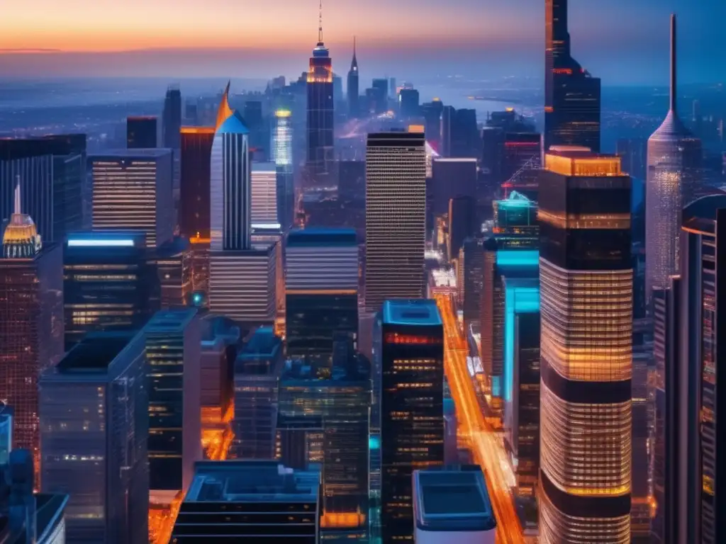 Ciudad nocturna llena de energía Indicadores económicos para inversores en una ciudad vibrante y en crecimiento