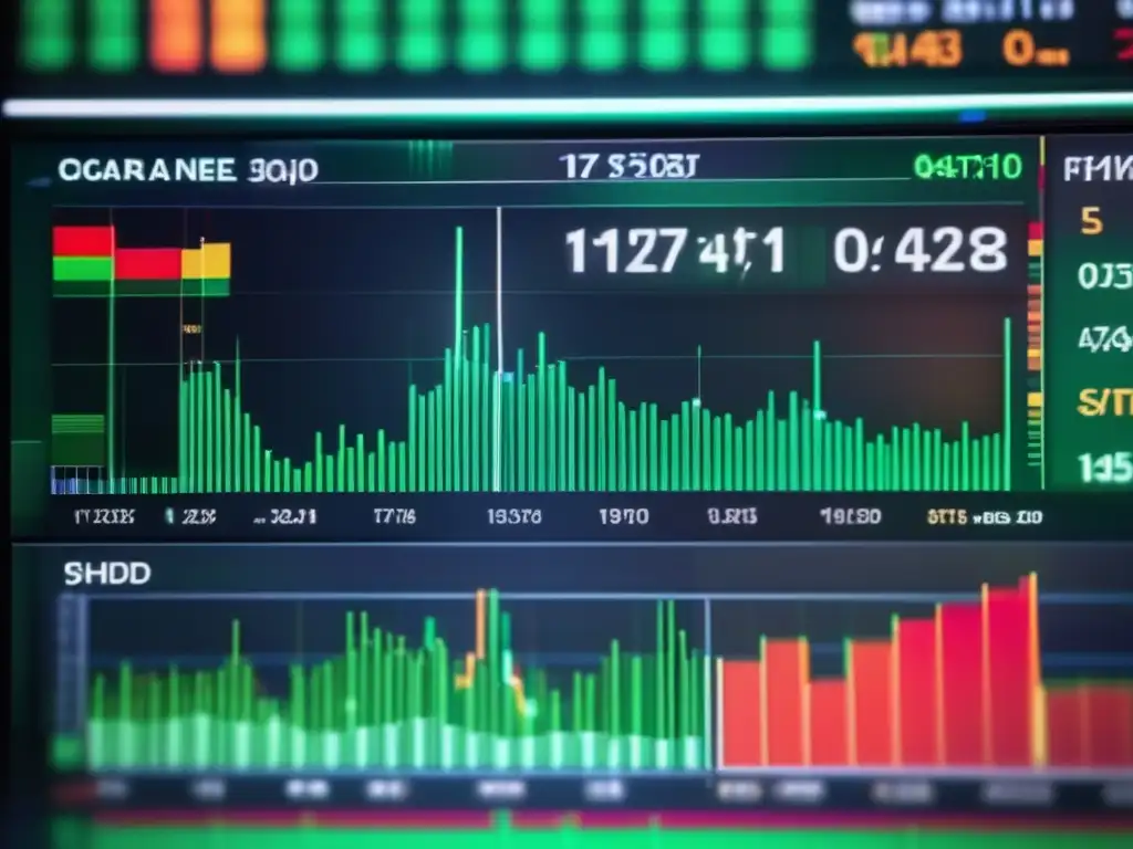 Gráficos detallados de la bolsa Utilizar índices bursátiles para invertir - Gráficos detallados de pantalla de trading con colores vibrantes que representan el rendimiento del mercado de valores