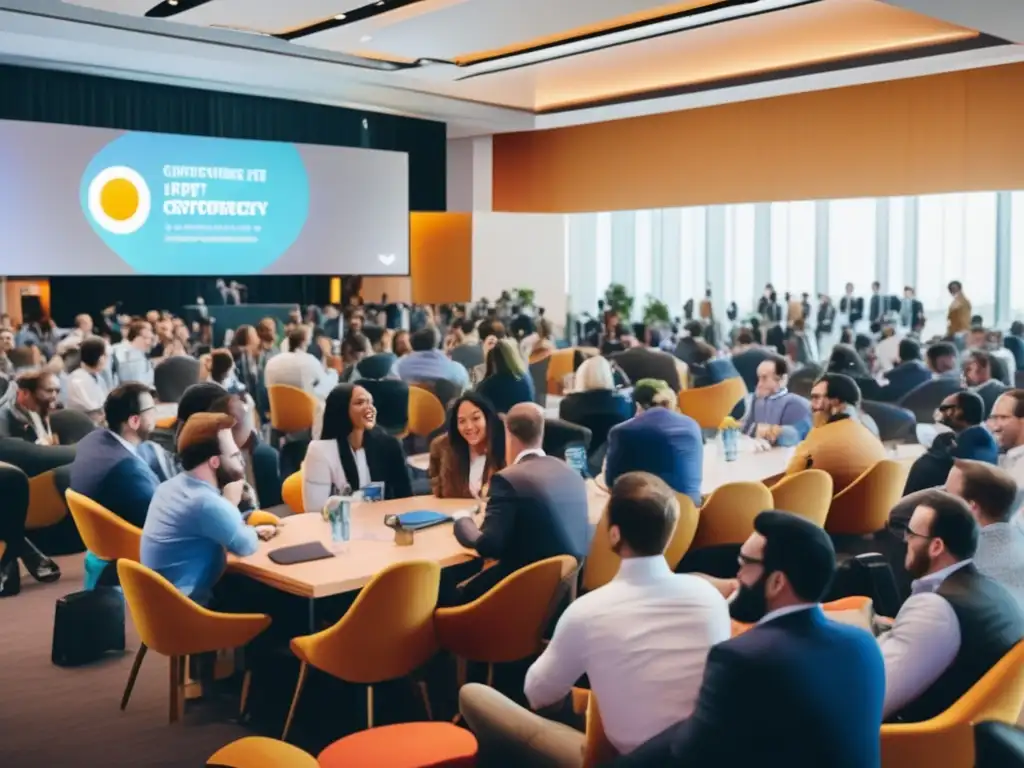 Conferencia de criptomonedas vibrante y dinámica Influencia de las Altcoins en criptomonedas y un vibrante evento de conferencia de criptomonedas con participantes entusiastas
