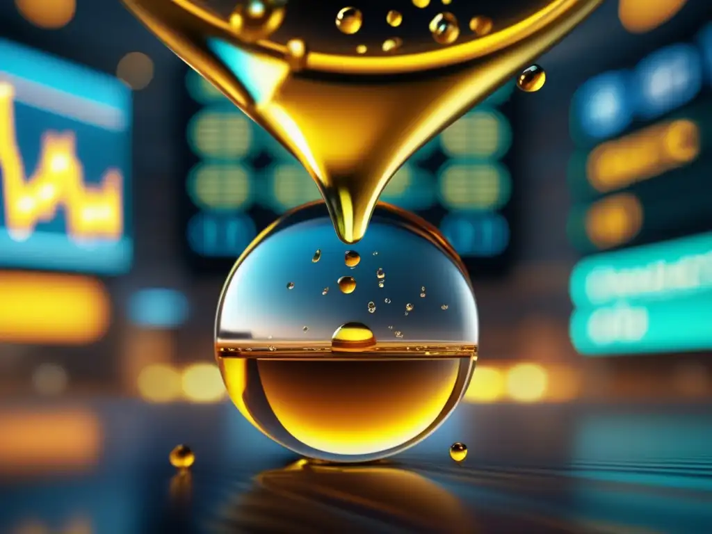 Relación entre petróleo y mercados financieros Influencia petróleo en mercados financieros: imagen 8k muestra relación compleja con traders y datos en tiempo real