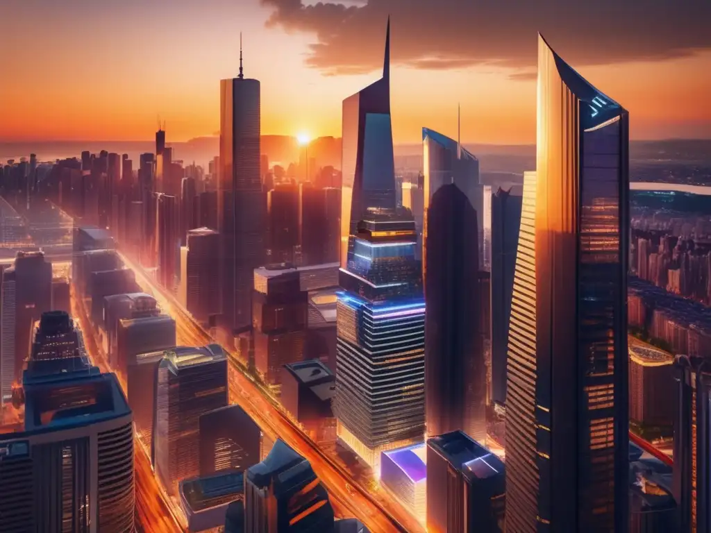 Ciudad vibrante al atardecer Psicología inversión inmobiliaria: comportamiento mercado en una ciudad vibrante al atardecer