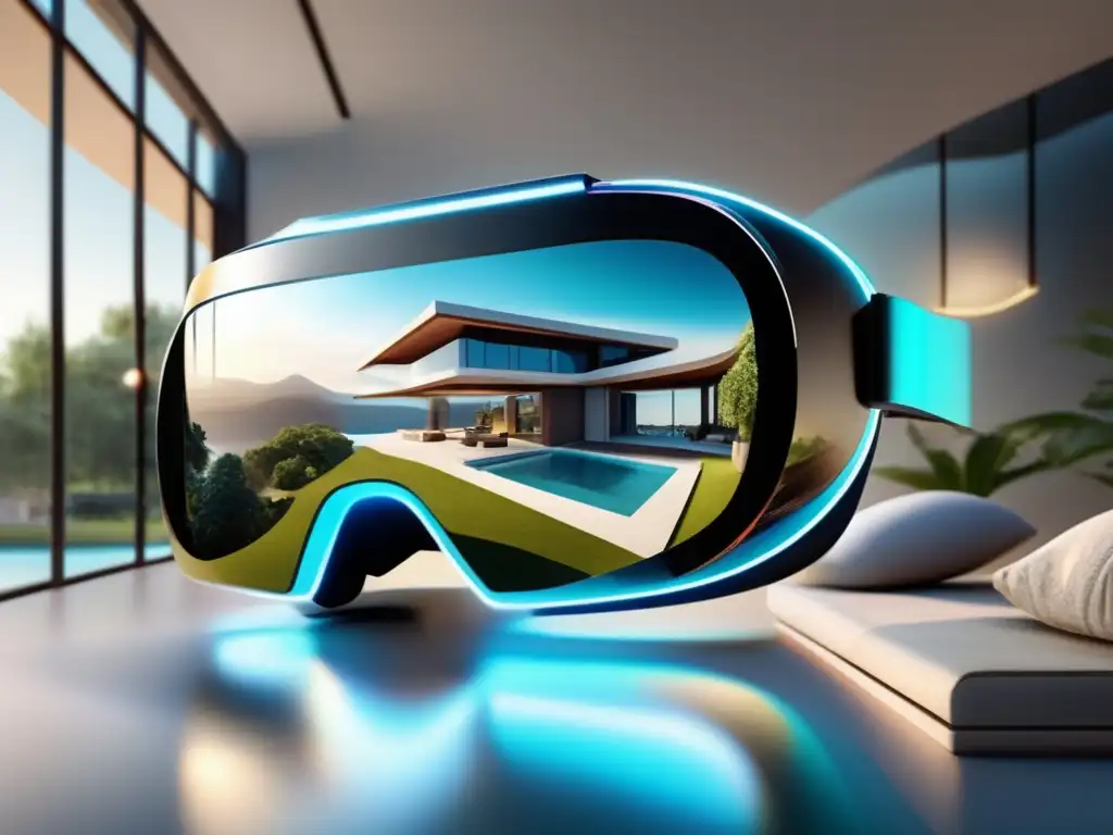 Moderno casco realidad virtual inmersiva VR inmobiliaria: tecnología para inversión en bienes raíces