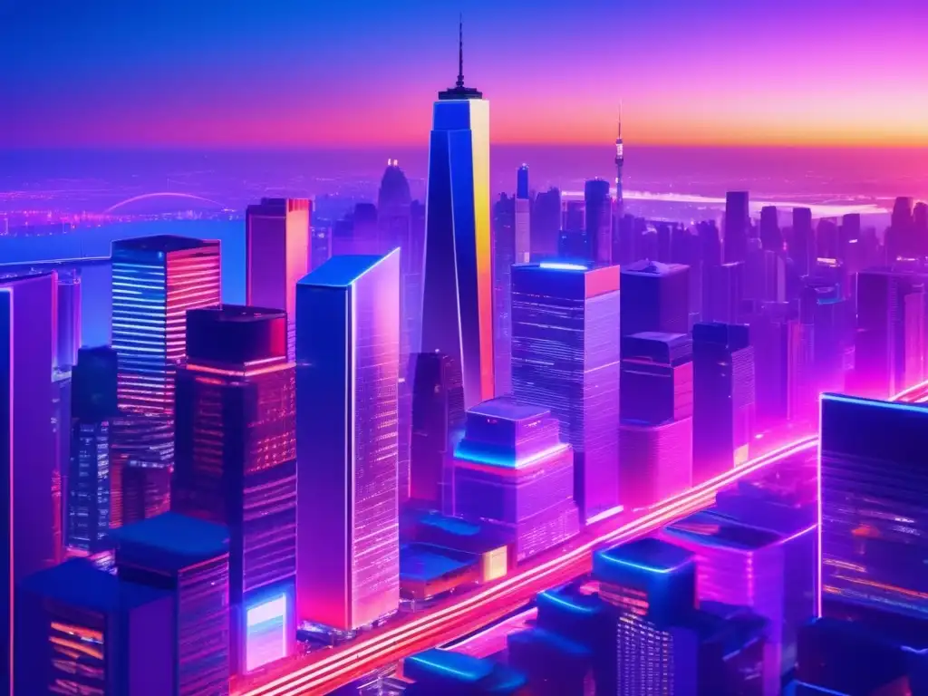 Ciudad cosmopolita al atardecer Invertir en inmuebles extranjeros: riesgos y oportunidades, ciudad con rascacielos modernos y vibrante vida nocturna