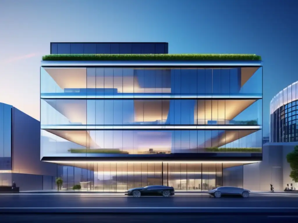 Edificio comercial moderno y elegante Innovaciones diseño propiedades comerciales, edificio moderno, entorno urbano vibrante, interiores sofisticados y tecnología avanzada