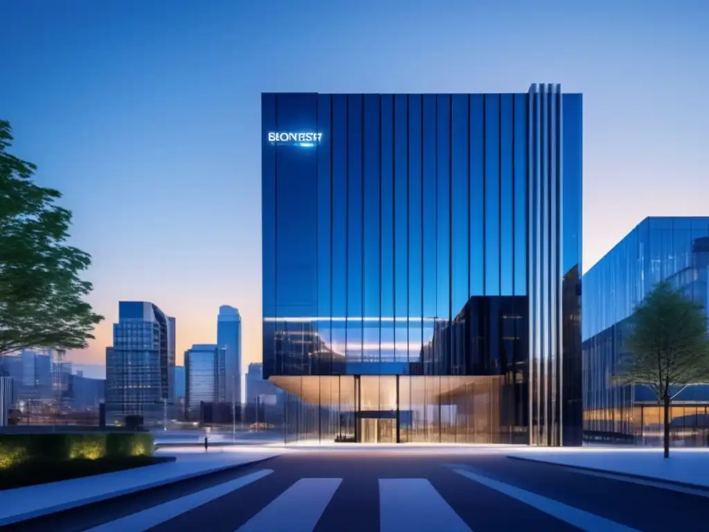Edificio comercial moderno con alta tecnología Innovaciones diseño propiedades comerciales: Edificio moderno con fachada de vidrio, seguridad avanzada y tecnología de vanguardia
