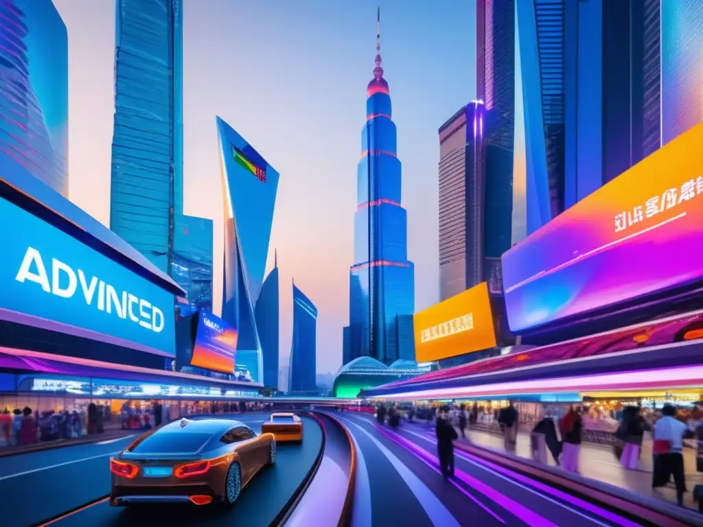 Ciudad futurista y vibrante: tecnología, comercio y globalización Innovaciones en mercados emergentes: ciudad futurista y vibrante, con tecnología, negocios y progreso en su skyline y calles