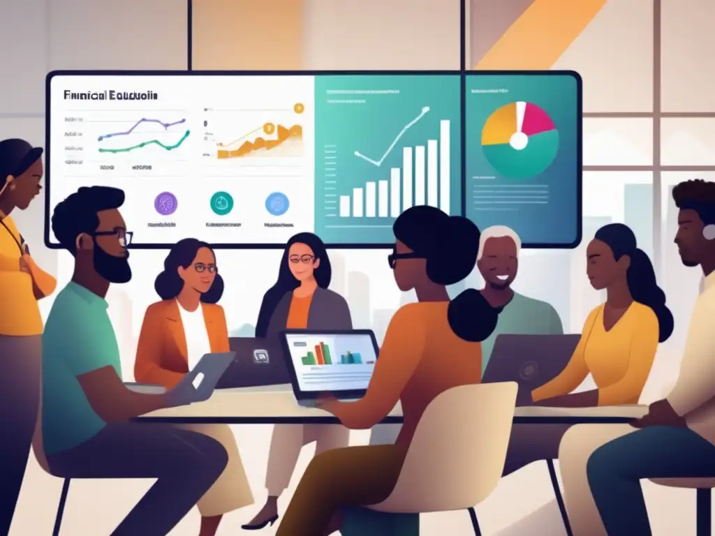 Educación financiera inclusiva y colaborativa Innovaciones en seguros inclusivos: una imagen vibrante y colaborativa que captura la esencia de la educación financiera y la inclusión