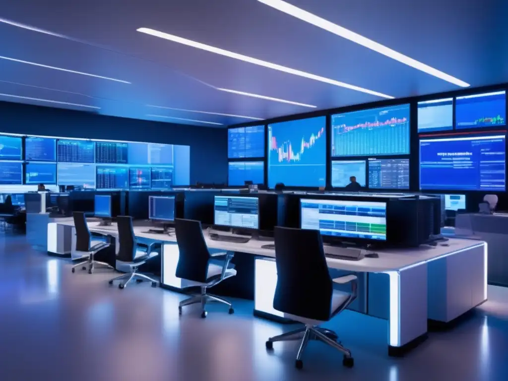 Traders en piso futurista Innovaciones tecnológicas en plataformas de inversión tradicionales