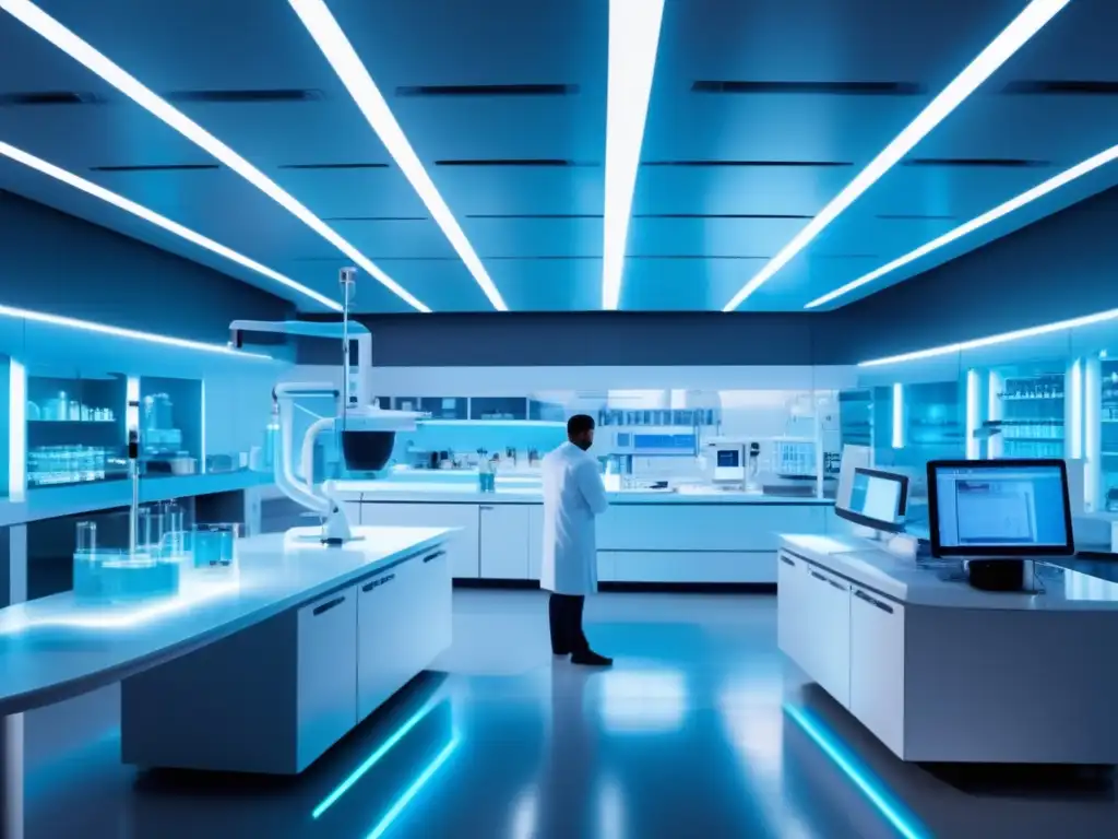 Laboratorio médico futurista con tecnología avanzada Innovador laboratorio médico con tecnología avanzada y científicos investigando