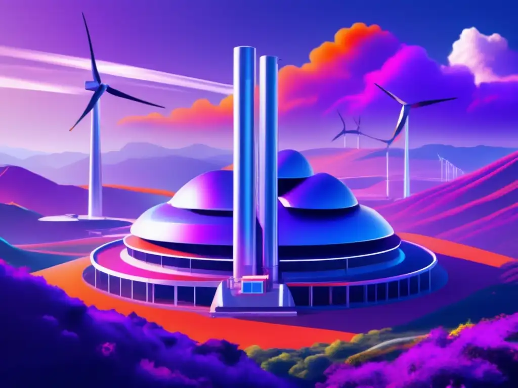 Instalación de minería en la nube futurista Instalaciones futuristas de minería en la nube en montañas verdes con energía limpia y profesionales confiables