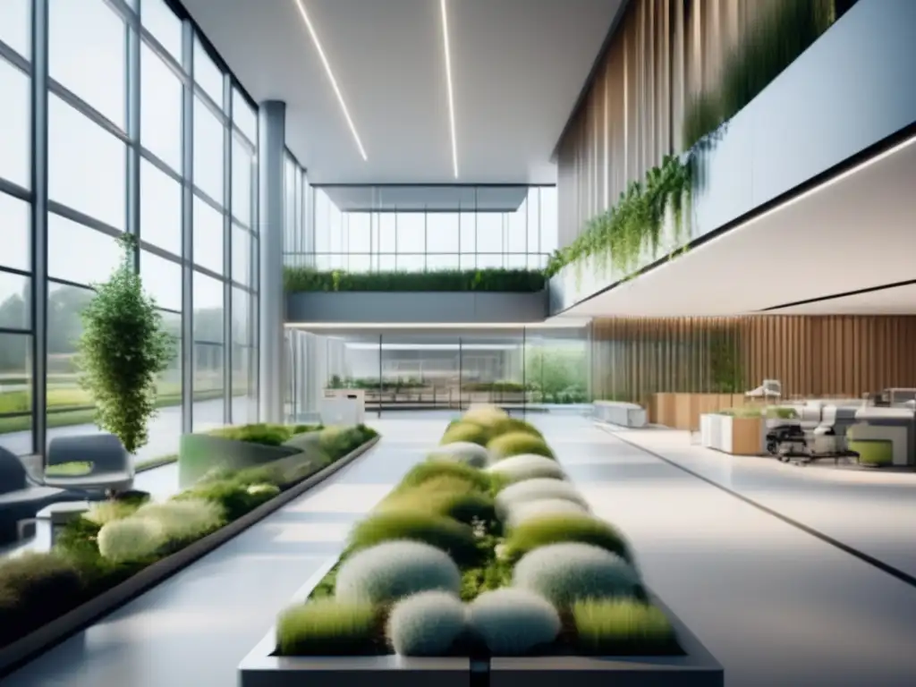 Hospital futurista en los Países Bajos Instalaciones sanitarias modernas en los Países Bajos: ventanales, jardines verticales, tecnología avanzada y atención médica de calidad