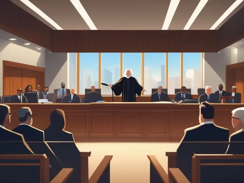 Batalla legal entre ICOs y reguladores Intenso juicio entre ICOs y reguladores, simbolizando la regulación de ICOs y criptomonedas