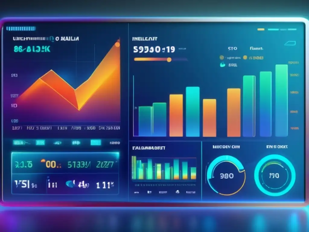 Futura interfaz digital 8k en dispositivo moderno Interfaz digital futurista en dispositivo moderno muestra datos de mercado en vivo con gráficos, indicadores y seguridad
