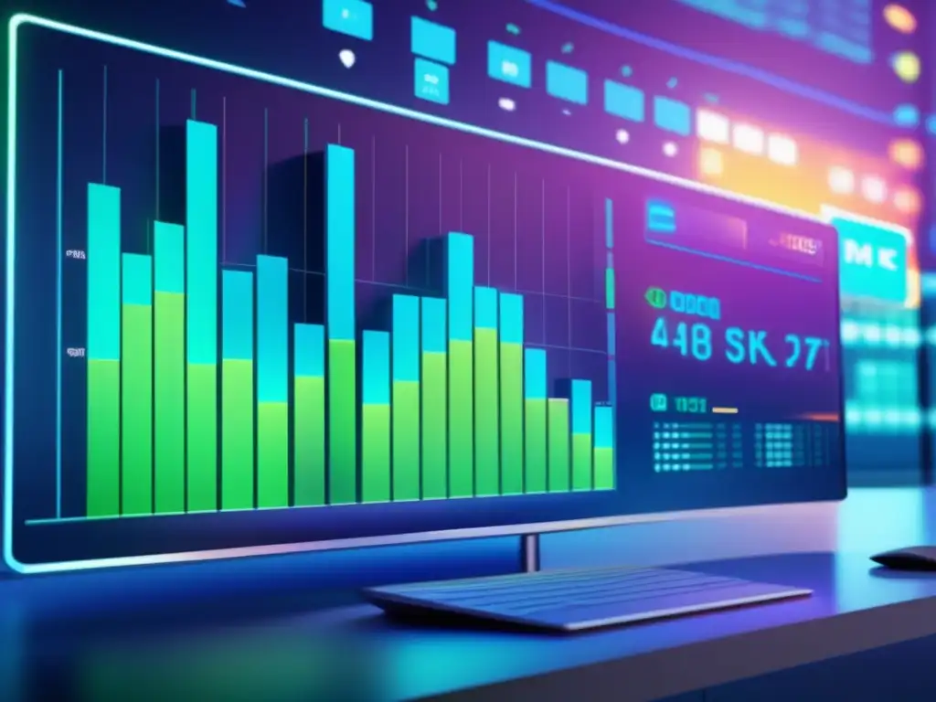Futuro interfaz bursátil digital 8k Interfaz futurista de mercado de valores con gráficos dinámicos y datos en tiempo real