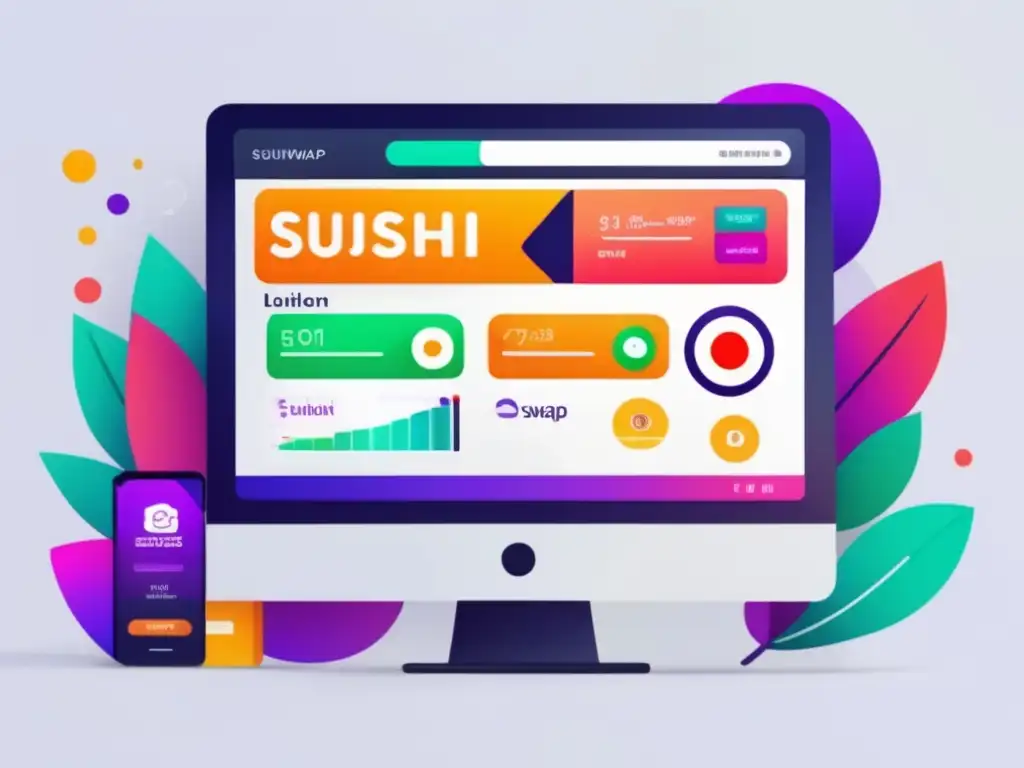 Moderna interfaz de SushiSwap Interfaz moderna y atractiva de SushiSwap que muestra beneficios de invertir