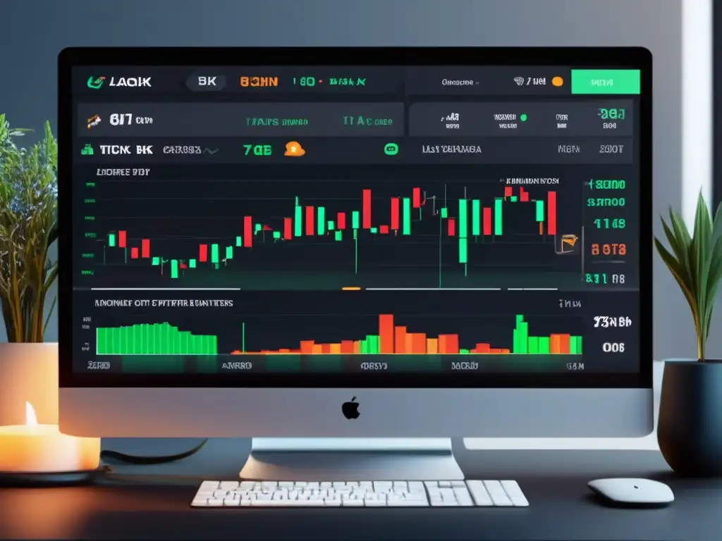 Plataforma de trading avanzada con indicadores y gráficos Interfaz moderna y detallada de plataforma de trading con indicadores técnicos y gráficos