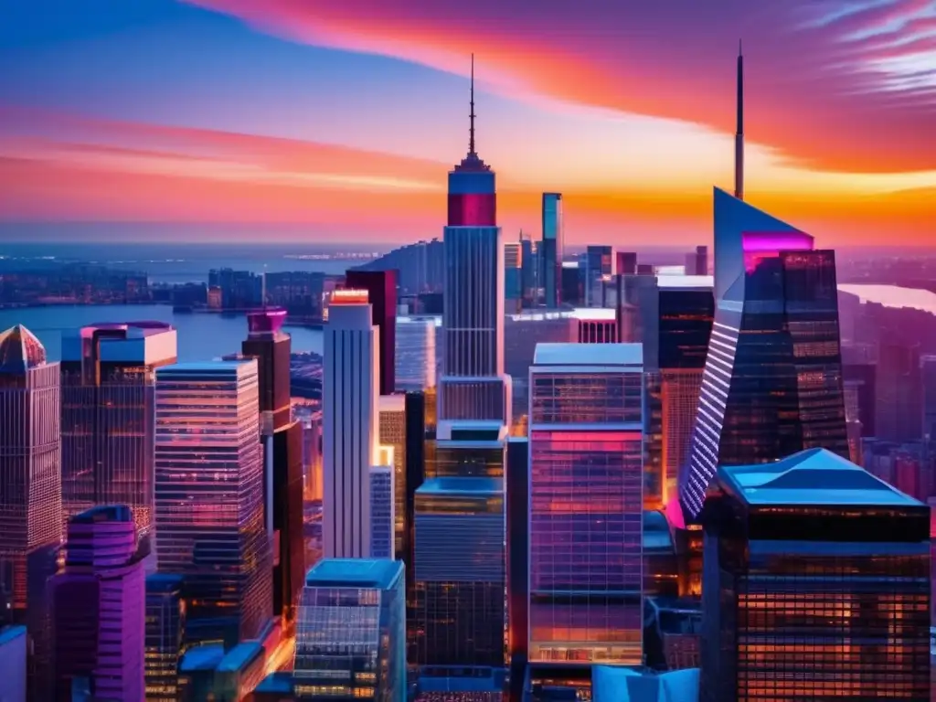 Distrito financiero moderno al atardecer Interp