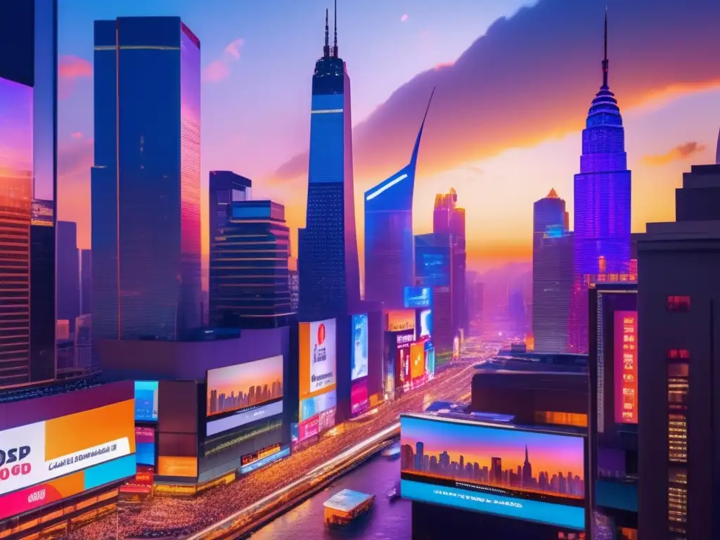 Ciudad en crecimiento y actividad Inversión activa en crisis: ciudad moderna, rascacielos, personas apresuradas, gráficos económicos