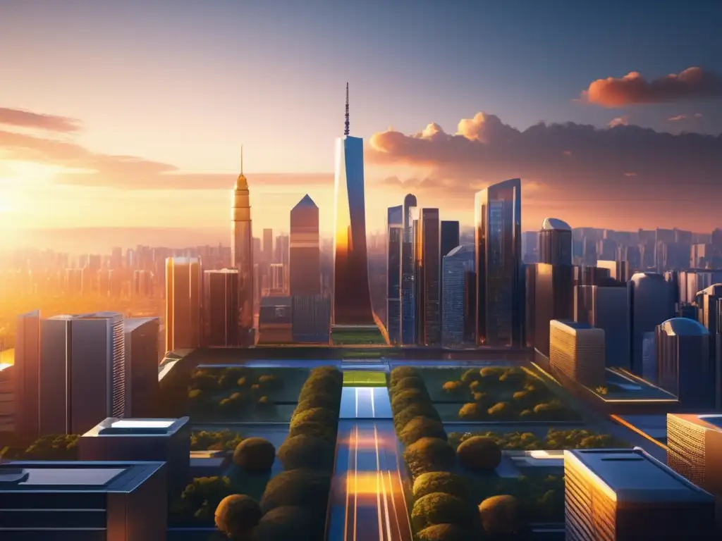 Ciudad moderna al atardecer Una inversión en bienes raíces segura en una ciudad moderna al atardecer