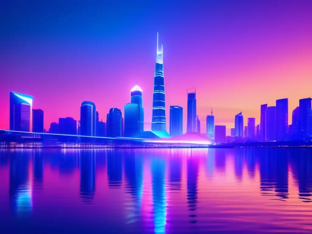 Ciudad futurista iluminada por luces neón Inversión colectiva en ICO: una revolución en una ciudad futurista iluminada por luces de neón