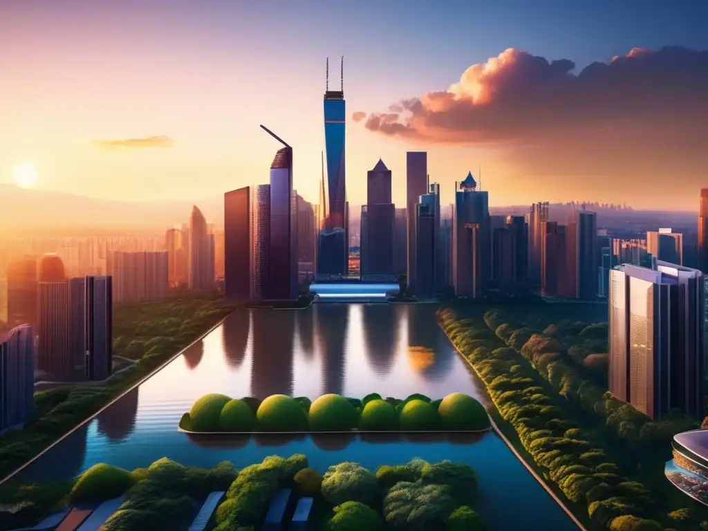 Ciudad moderna y verde: inversión responsable Inversión consciente en ETFs: ciudad vibrante y sostenible
