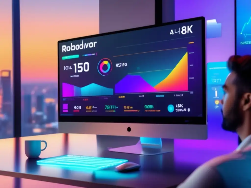 Interfaz futurista de roboadvisor Roboadvisors eliminando inversión emocional con interfaz futurista y diseño minimalista