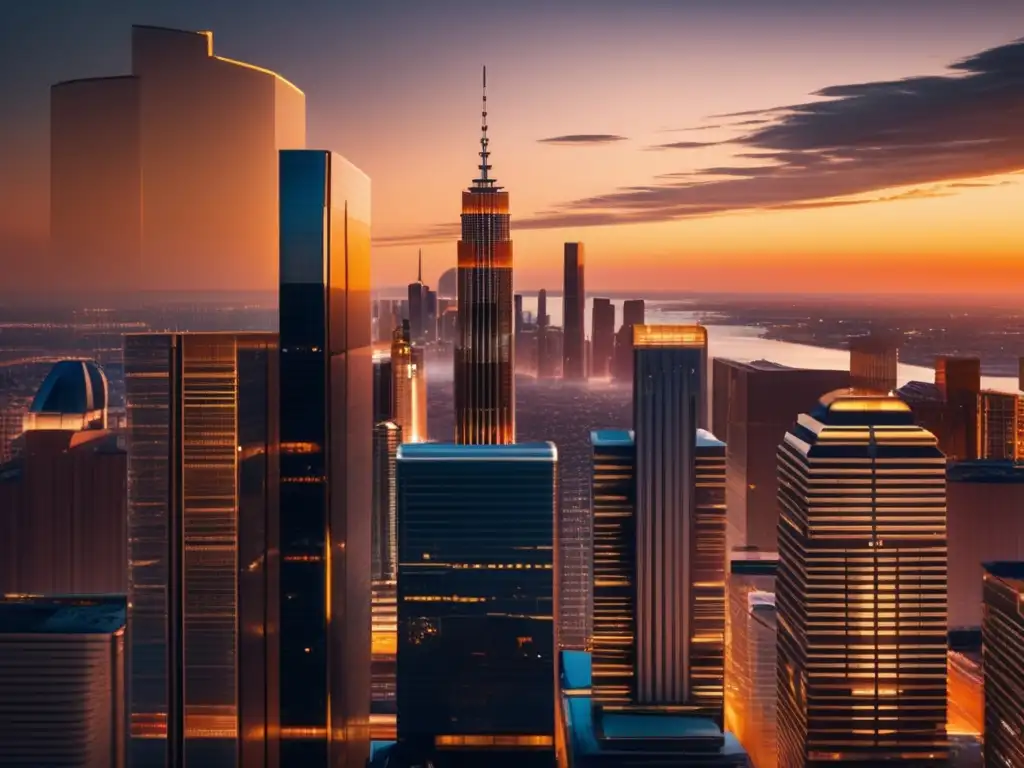 Ciudad moderna con rascacielos brillantes Inversión en fondos inmobiliarios: una imagen impresionante de una ciudad moderna con rascacielos futuristas y una vibrante iluminación urbana