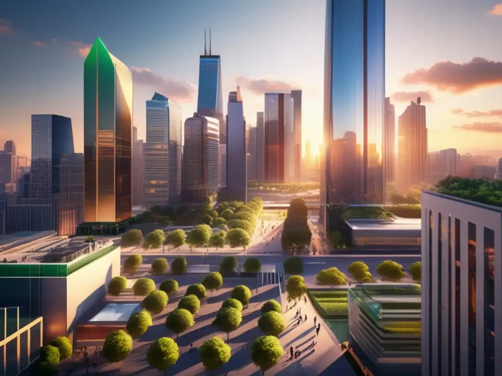 Ciudad sostenible: arquitectura, energía limpia y naturaleza Inversión de impacto rentable en una ciudad sostenible y vibrante con arquitectura moderna, energía limpia y espacios verdes
