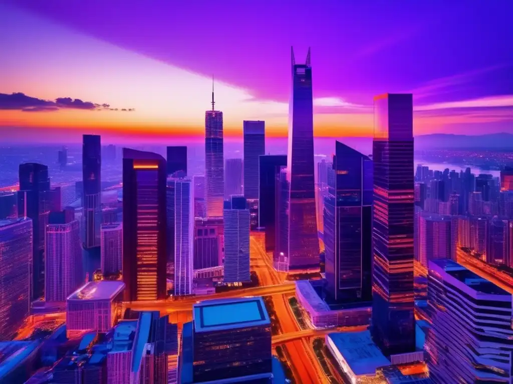 Ciudad moderna al atardecer, con rascacielos y diversidad inmobiliaria Inversión inmobiliaria: mitos y realidades en una impresionante imagen de ciudad al atardecer con rascacielos modernos y cielo vibrante
