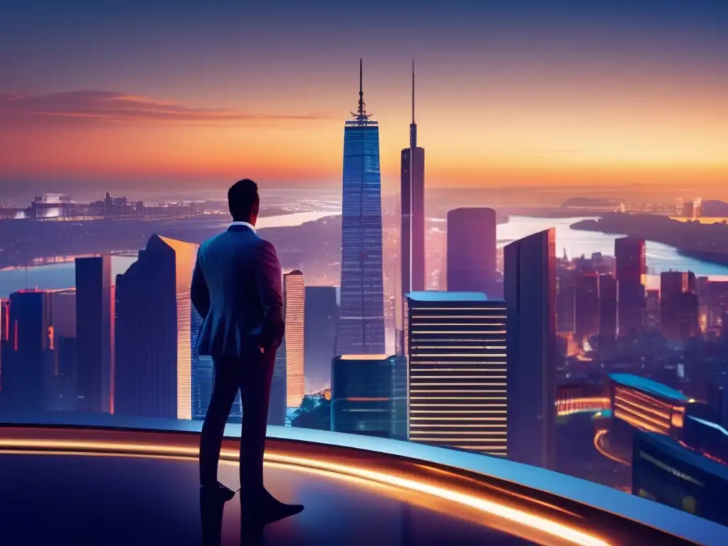 Inversión inmobiliaria a largo plazo en una ciudad próspera Inversión a largo plazo en bolsa: ciudad moderna, skyline, inversor confiado, potencial y prosperidad urbana