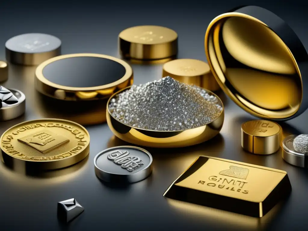 Colección brillante de metales raros Inversión en metales raros rentables, colección reluciente de metales preciosos en imagen 8k detallada, cautiva con claridad y texturas únicas