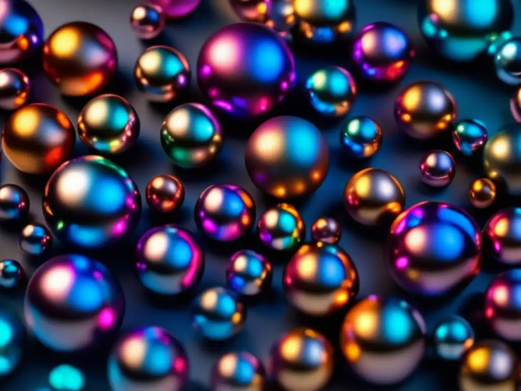 Metales raros: neodimio, lantano, escandio Inversión en metales raros rentables: neodimio, lantano y escandio en esferas pulidas con colores vibrantes y detalles intrincados